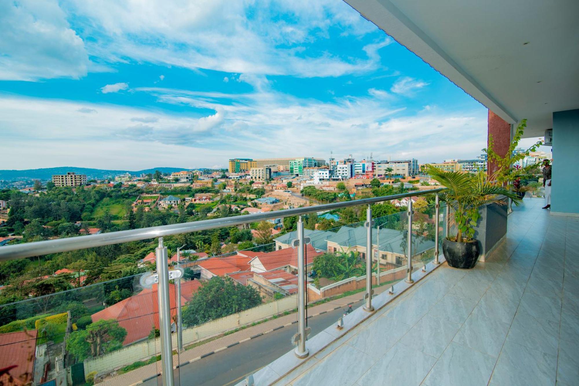 Balcony view across Kigali from Wintana Apartments
